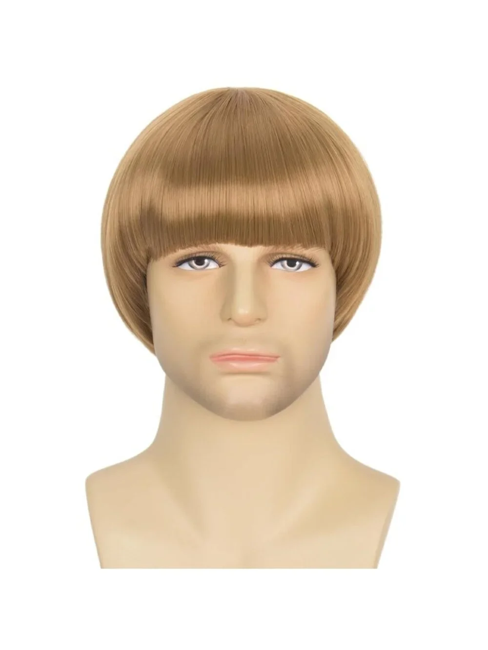 Men's Blonde Retro Bowl Cut Straight Synthetic Mushroom Hairpiece Bangs Wig